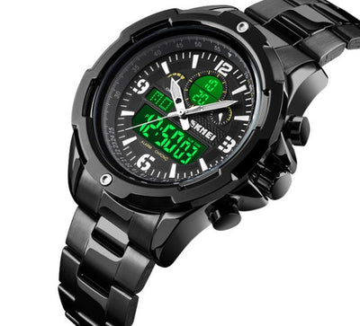 Sports steel band luminous dual display watcH