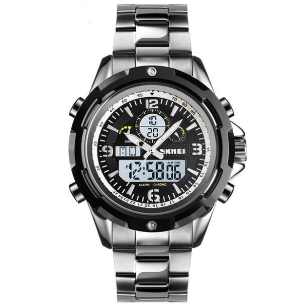 Sports steel band luminous dual display watcH