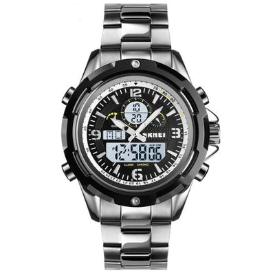 Sports steel band luminous dual display watcH