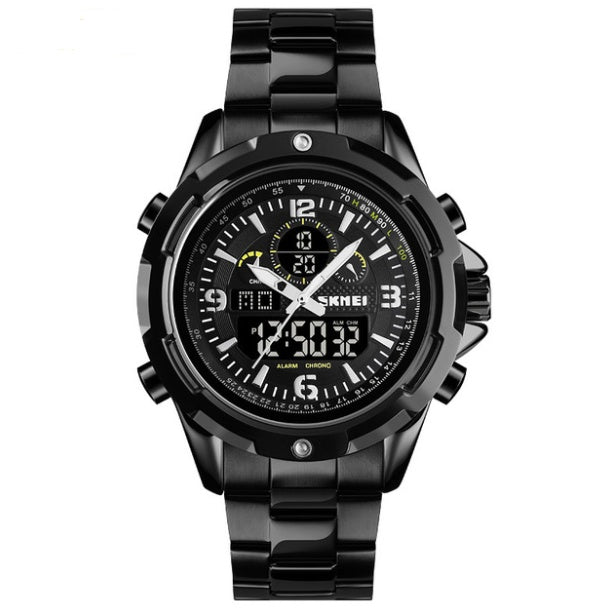 Sports steel band luminous dual display watcH